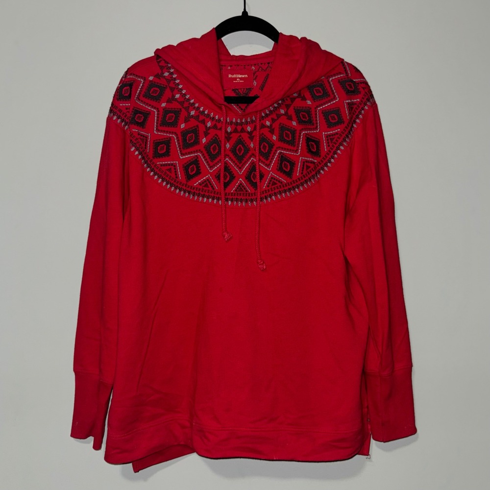 RuffHewn Red Geometric Tribal Print Pullover Hoodie XL Womens